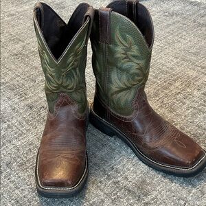 Men's Brown and Green Cowboy Boots